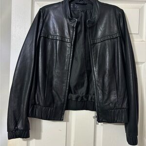 a.n.a Black Leather Bomber Jacket